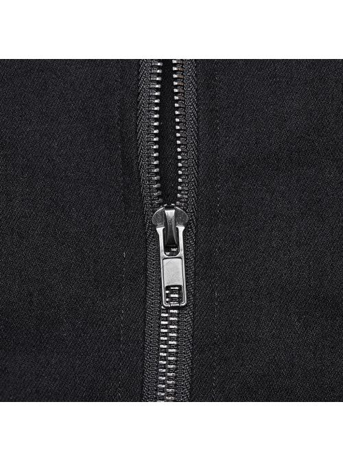 Black Twill Hollow Front Center Eyelet Cross Tie Back Zipper Design Punk Style Adjustable Corset