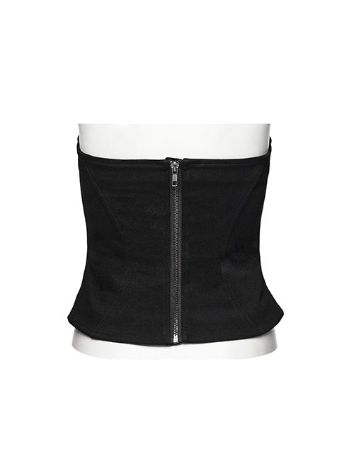 Black Twill Hollow Front Center Eyelet Cross Tie Back Zipper Design Punk Style Adjustable Corset