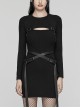 Removable Black Soft Wool With Waist Buckle Belt Decoration Punk Style Two Piece Dress
