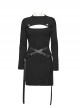 Removable Black Soft Wool With Waist Buckle Belt Decoration Punk Style Two Piece Dress