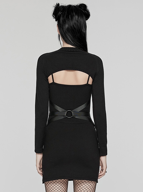 Removable Black Soft Wool With Waist Buckle Belt Decoration Punk Style Two Piece Dress