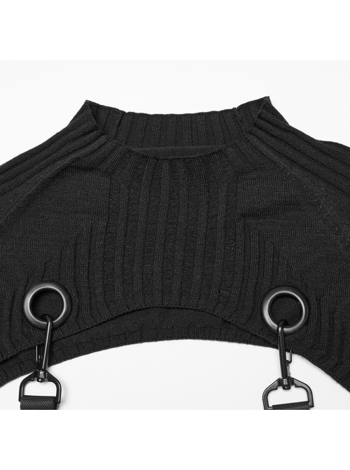 Removable Black Soft Wool With Waist Buckle Belt Decoration Punk Style Two Piece Dress