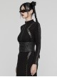 Adjustable Back Drawstring Black Glossy Twill Woven Metal Eyelets In The Front With Rivets Punk Style Zipper Corset