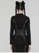 Adjustable Back Drawstring Black Glossy Twill Woven Metal Eyelets In The Front With Rivets Punk Style Zipper Corset