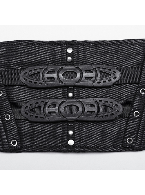 Adjustable Back Drawstring Black Glossy Twill Woven Metal Eyelets In The Front With Rivets Punk Style Zipper Corset