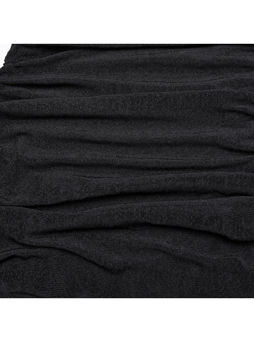 Black Stretch Mesh Stitching Comfortable Knitted Fabric Waist And Abdomen Pleats With Irregular Hem Punk Style Hooded Two Piece Dress