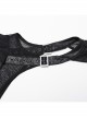 Black Stretch Mesh Stitching Comfortable Knitted Fabric Waist And Abdomen Pleats With Irregular Hem Punk Style Hooded Two Piece Dress