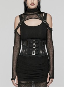 Personalized Oval Black Non Elastic Twill Front Chinese And Japanese Buttons With Eyelet Decoration Punk Style Zipper Corset