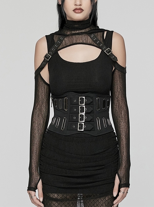 Personalized Oval Black Non Elastic Twill Front Chinese And Japanese Buttons With Eyelet Decoration Punk Style Zipper Corset