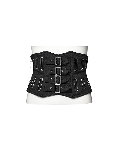 Personalized Oval Black Non Elastic Twill Front Chinese And Japanese Buttons With Eyelet Decoration Punk Style Zipper Corset
