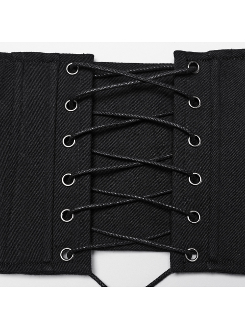 Personalized Oval Black Non Elastic Twill Front Chinese And Japanese Buttons With Eyelet Decoration Punk Style Zipper Corset