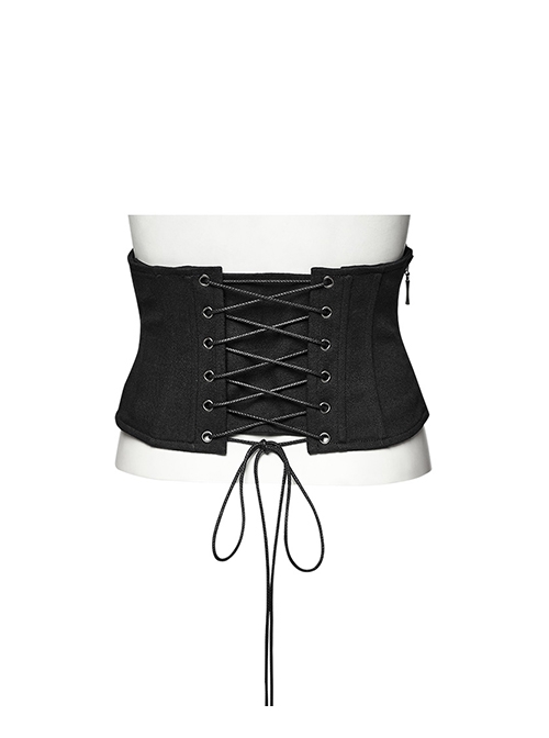 Personalized Oval Black Non Elastic Twill Front Chinese And Japanese Buttons With Eyelet Decoration Punk Style Zipper Corset
