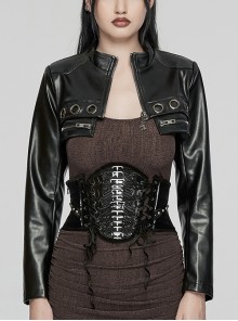 Personalized Skeleton Shape Black Velvet Patent Leather Fabric Studs On Both Sides Gothic Style Zipper Corset