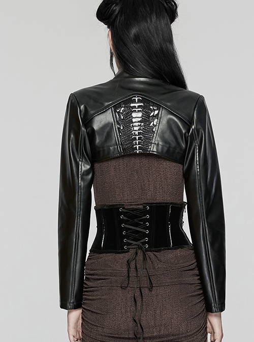 Personalized Skeleton Shape Black Velvet Patent Leather Fabric Studs On Both Sides Gothic Style Zipper Corset