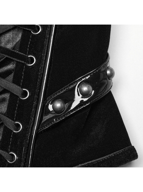 Personalized Skeleton Shape Black Velvet Patent Leather Fabric Studs On Both Sides Gothic Style Zipper Corset
