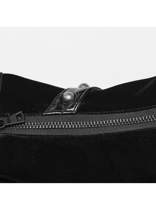 Personalized Skeleton Shape Black Velvet Patent Leather Fabric Studs On Both Sides Gothic Style Zipper Corset