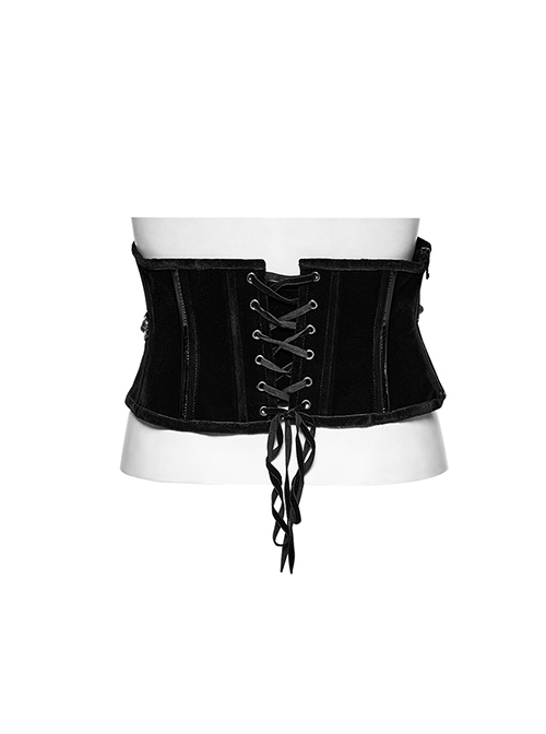 Personalized Skeleton Shape Black Velvet Patent Leather Fabric Studs On Both Sides Gothic Style Zipper Corset