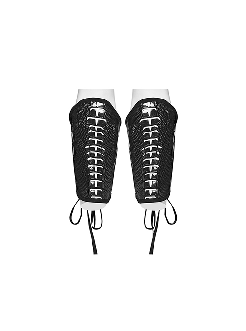 Personalized Skeleton Shape With Black Shiny Patent Leather Stretch Knitted Fabric Gothic Style Drawstring Adjustable Gloves