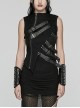Black Stretch Denim Mesh Irregular Hollow Holes In The Front Center And Japanese Button Design Punk Style Sleeveless Coat