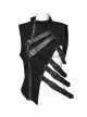 Black Stretch Denim Mesh Irregular Hollow Holes In The Front Center And Japanese Button Design Punk Style Sleeveless Coat