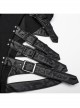 Black Stretch Denim Mesh Irregular Hollow Holes In The Front Center And Japanese Button Design Punk Style Sleeveless Coat