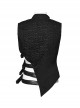 Black Stretch Denim Mesh Irregular Hollow Holes In The Front Center And Japanese Button Design Punk Style Sleeveless Coat