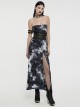 Ink Jiangnan Black And Gray Knitted Tie Dye With Medium Length Slit Hem Gothic Style Slim Tube Top Long Dress