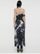 Ink Jiangnan Black And Gray Knitted Tie Dye With Medium Length Slit Hem Gothic Style Slim Tube Top Long Dress