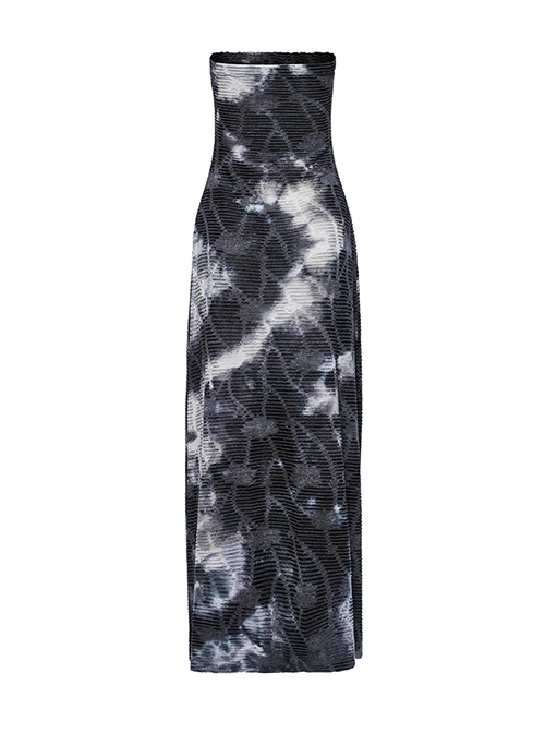 Ink Jiangnan Black And Gray Knitted Tie Dye With Medium Length Slit Hem Gothic Style Slim Tube Top Long Dress