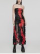 Ink Jiangnan Black And Red Knitted Tie Dye With Medium Length Slit Hem Gothic Style Slim Tube Top Long Dress