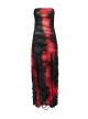 Ink Jiangnan Black And Red Knitted Tie Dye With Medium Length Slit Hem Gothic Style Slim Tube Top Long Dress