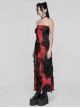 Ink Jiangnan Black And Red Knitted Tie Dye With Medium Length Slit Hem Gothic Style Slim Tube Top Long Dress