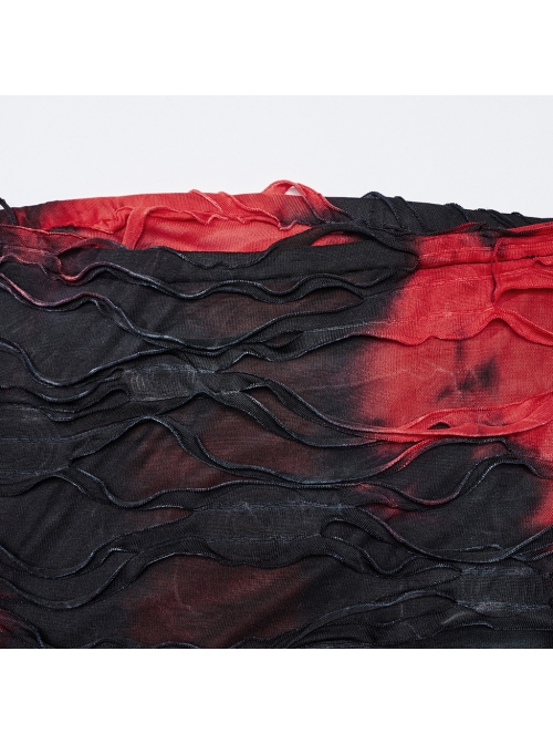 Ink Jiangnan Black And Red Knitted Tie Dye With Medium Length Slit Hem Gothic Style Slim Tube Top Long Dress