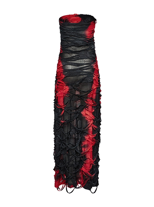 red and black tie dye dress Dark In Love Cutout Tie Dye Maxi Dress