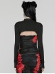 Black Soft Stretch Knitted Short Body Design Punk Style Simple Long Sleeve T-Shirt