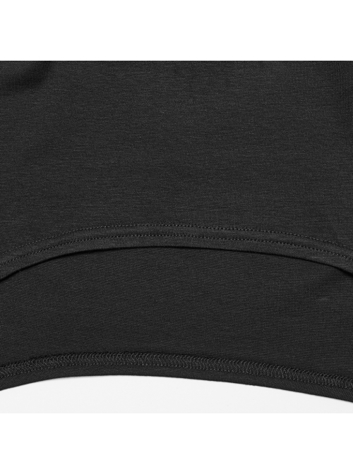 Black Soft Stretch Knitted Short Body Design Punk Style Simple Long Sleeve T-Shirt