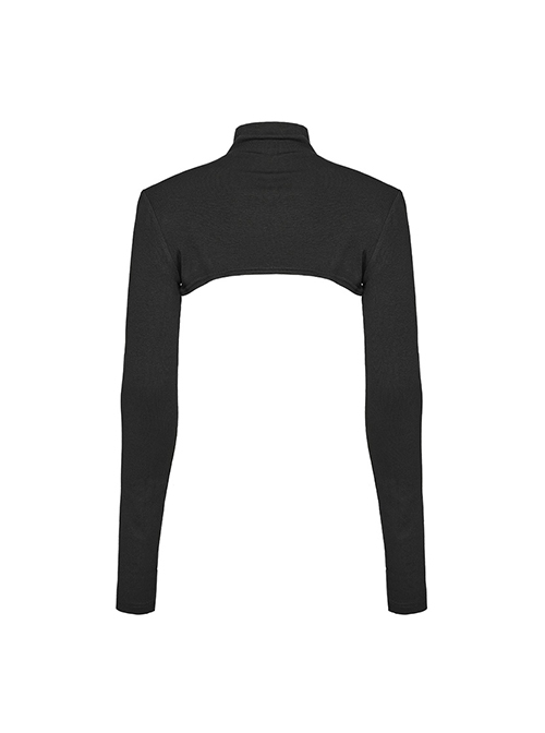 Black Soft Stretch Knitted Short Body Design Punk Style Simple Long Sleeve T-Shirt