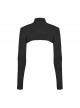Black Soft Stretch Knitted Short Body Design Punk Style Simple Long Sleeve T-Shirt