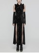 Retro Black Random Embossed Velvet Neckline Splicing Wool Strip Design With Exquisite Applique Gothic Style Chinese Long-Sleeved Dress
