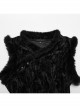 Retro Black Random Embossed Velvet Neckline Splicing Wool Strip Design With Exquisite Applique Gothic Style Chinese Long-Sleeved Dress