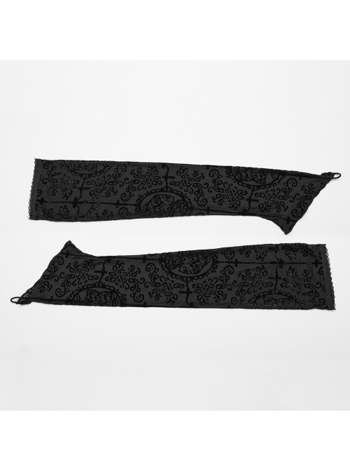 Retro Black Random Embossed Velvet Neckline Splicing Wool Strip Design With Exquisite Applique Gothic Style Chinese Long-Sleeved Dress