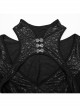 Black Printed Glued Patchwork Knitted Mesh Front Chest Three Dimensional V Neck Back Waist Adjustable Drawstring Gothic Style Long Sleeve Dress