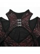 Black Red Printed Glued Patchwork Knitted Mesh Front Chest Three-Dimensional V-Neck Back Waist Adjustable Drawstring Gothic Style Long Sleeve Dress