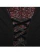 Black Red Printed Glued Patchwork Knitted Mesh Front Chest Three-Dimensional V-Neck Back Waist Adjustable Drawstring Gothic Style Long Sleeve Dress