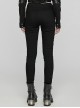 Stretch Black Denim Fabric Spliced ​​With Irregular Tattered Knitted Front Center Webbing With Triangle Buckle Embellishment Punk Style Slim Trousers