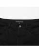Stretch Black Denim Fabric Spliced ​​With Irregular Tattered Knitted Front Center Webbing With Triangle Buckle Embellishment Punk Style Slim Trousers