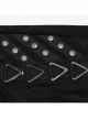 Stretch Black Denim Fabric Spliced ​​With Irregular Tattered Knitted Front Center Webbing With Triangle Buckle Embellishment Punk Style Slim Trousers