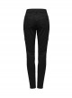 Stretch Black Denim Fabric Spliced ​​With Irregular Tattered Knitted Front Center Webbing With Triangle Buckle Embellishment Punk Style Slim Trousers