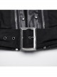 Black Retro Twill Stitching And Rubberized Leather Front Loose Stand Collar With Distressed Rivets Embellished Punk Style Long Sleeved Jacket