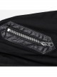 Black Retro Twill Stitching And Rubberized Leather Front Loose Stand Collar With Distressed Rivets Embellished Punk Style Long Sleeved Jacket